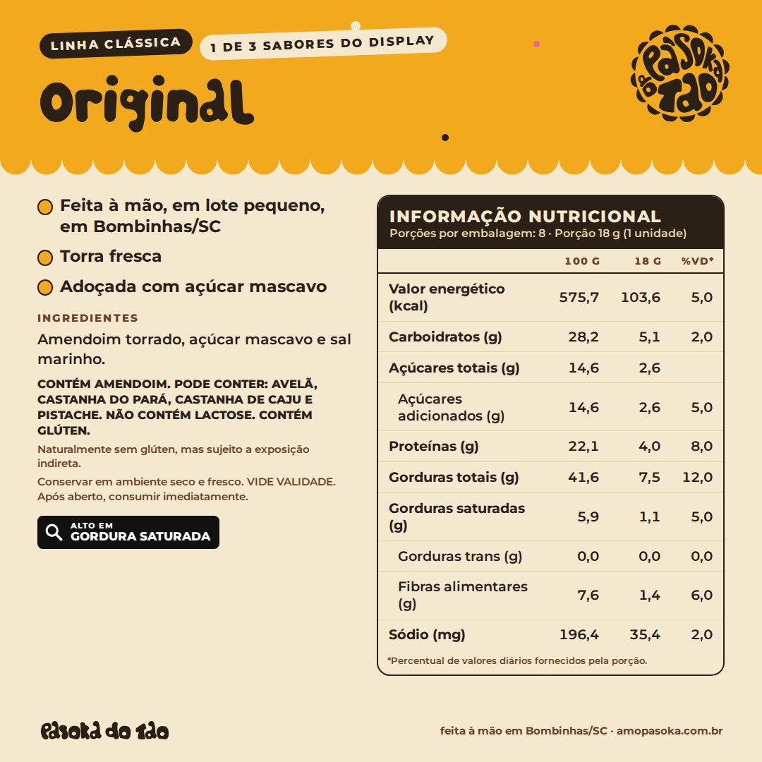Ficha de Display Paçoca Sortidos 24 unidades: qualidades, ingredientes, alérgicos e tabela nutricional (1/3)