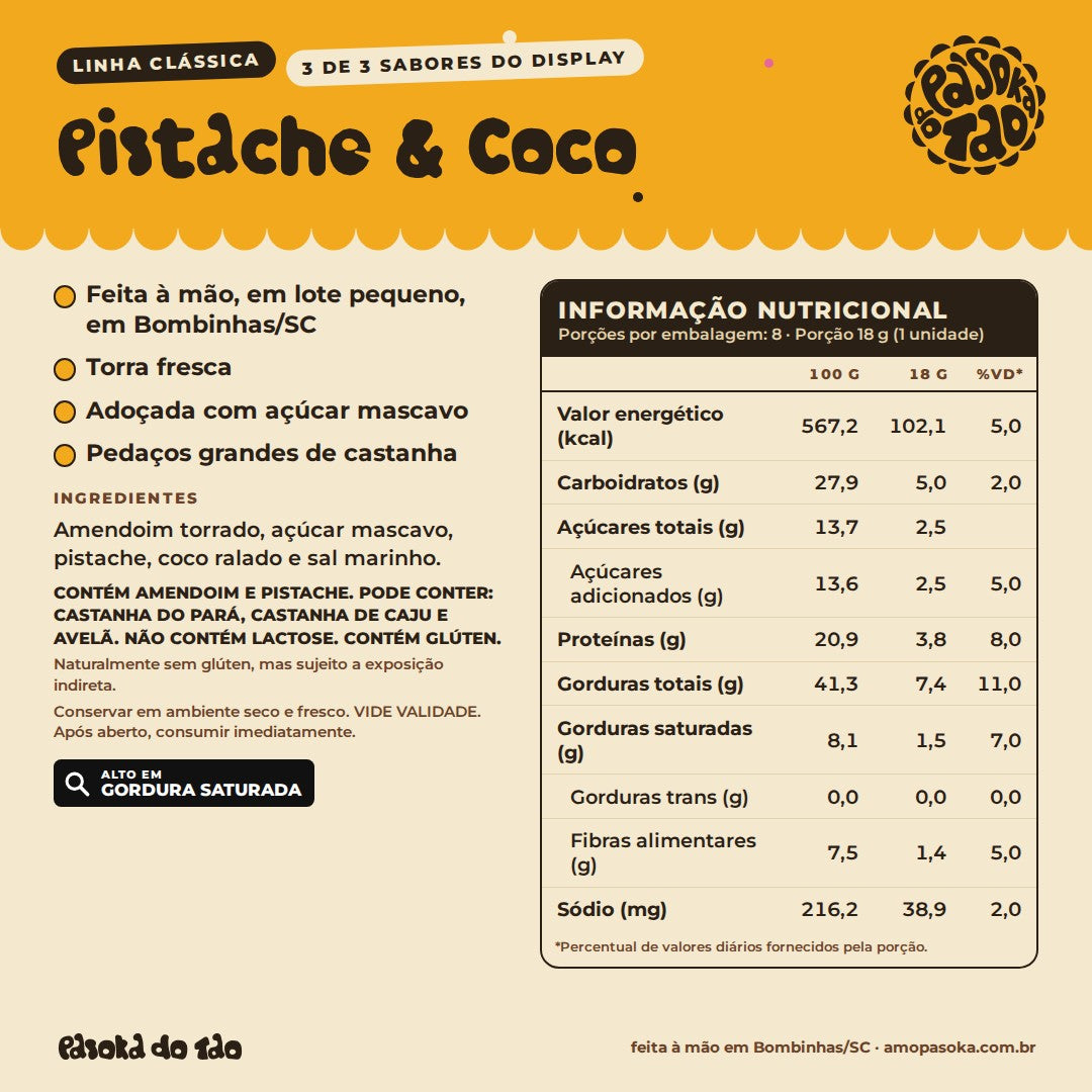 Ficha de Display Paçoca Sortidos 24 unidades: qualidades, ingredientes, alérgicos e tabela nutricional (3/3)