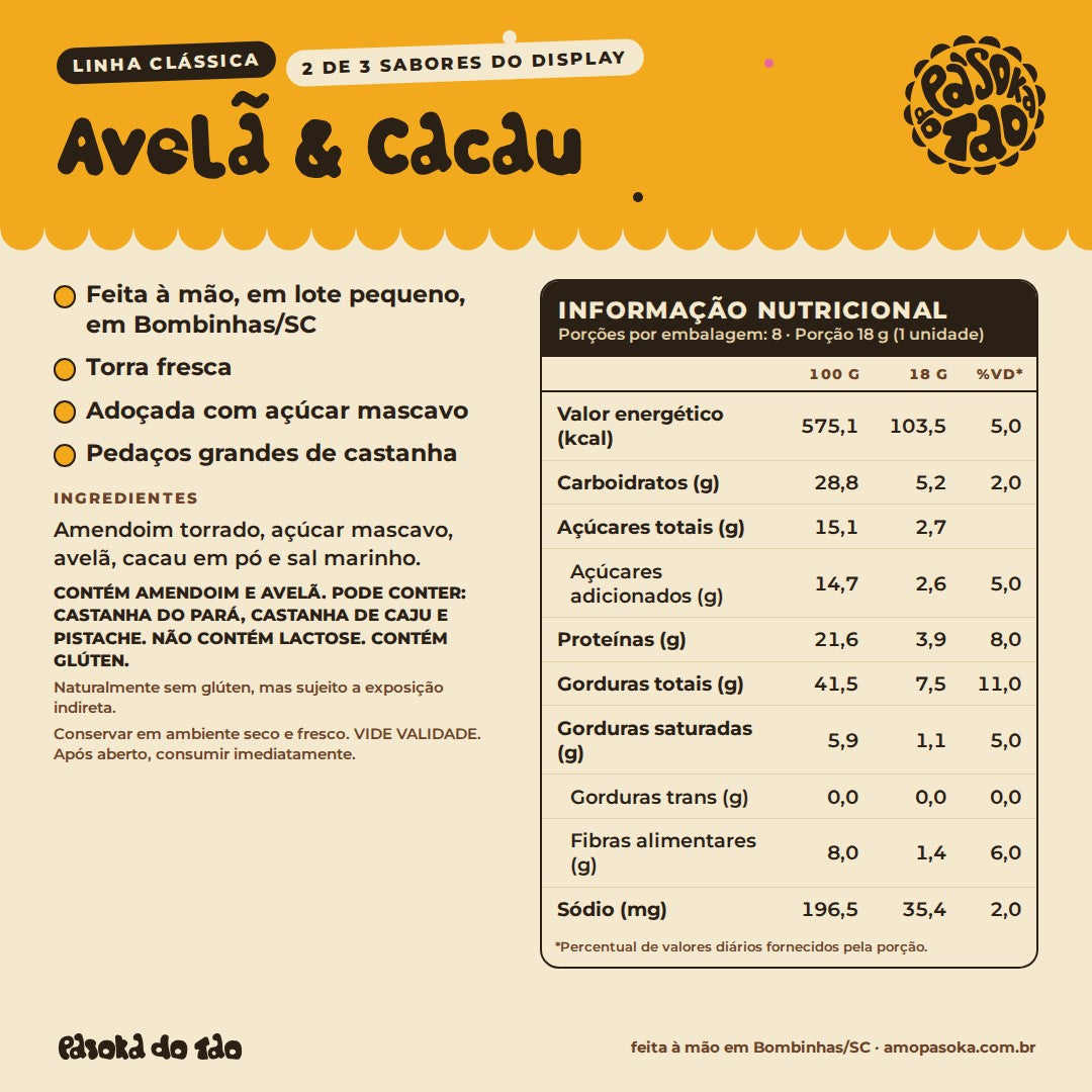 Ficha de Display Paçoca Sortidos 24 unidades: qualidades, ingredientes, alérgicos e tabela nutricional (2/3)