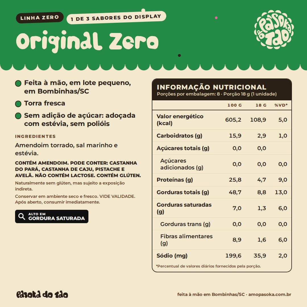 Ficha de Display Paçoca Sortidos Zero 24 unidades: qualidades, ingredientes, alérgicos e tabela nutricional (1/3)