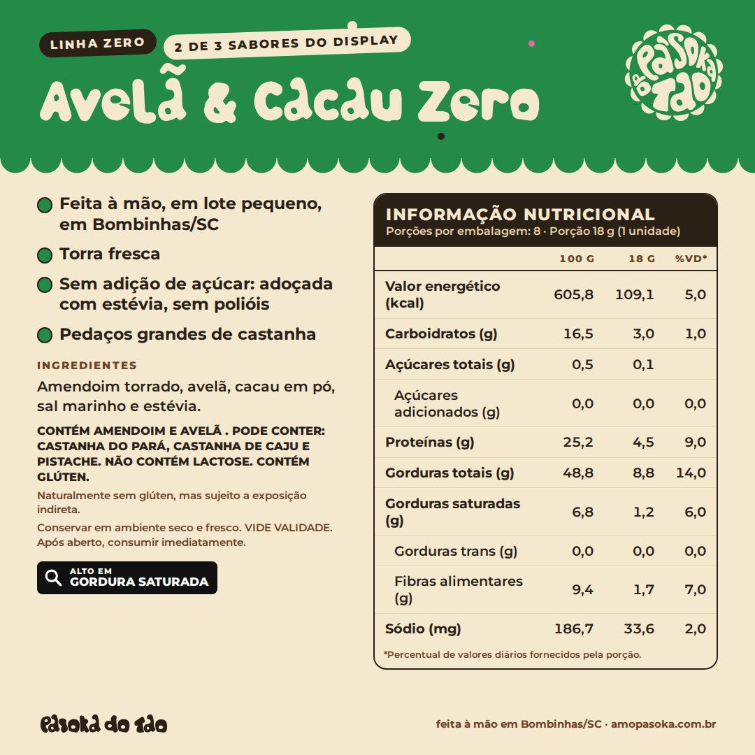 Ficha de Display Paçoca Sortidos Zero 24 unidades: qualidades, ingredientes, alérgicos e tabela nutricional (2/3)