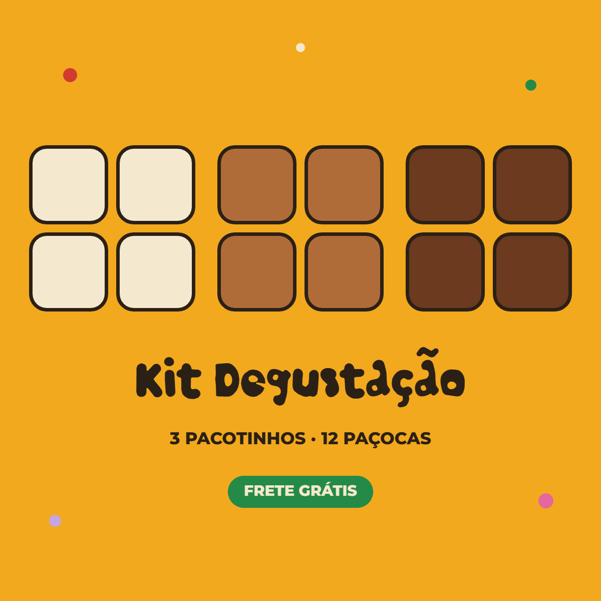 Kit Degustação: 3 pacotinhos, 12 paçocas