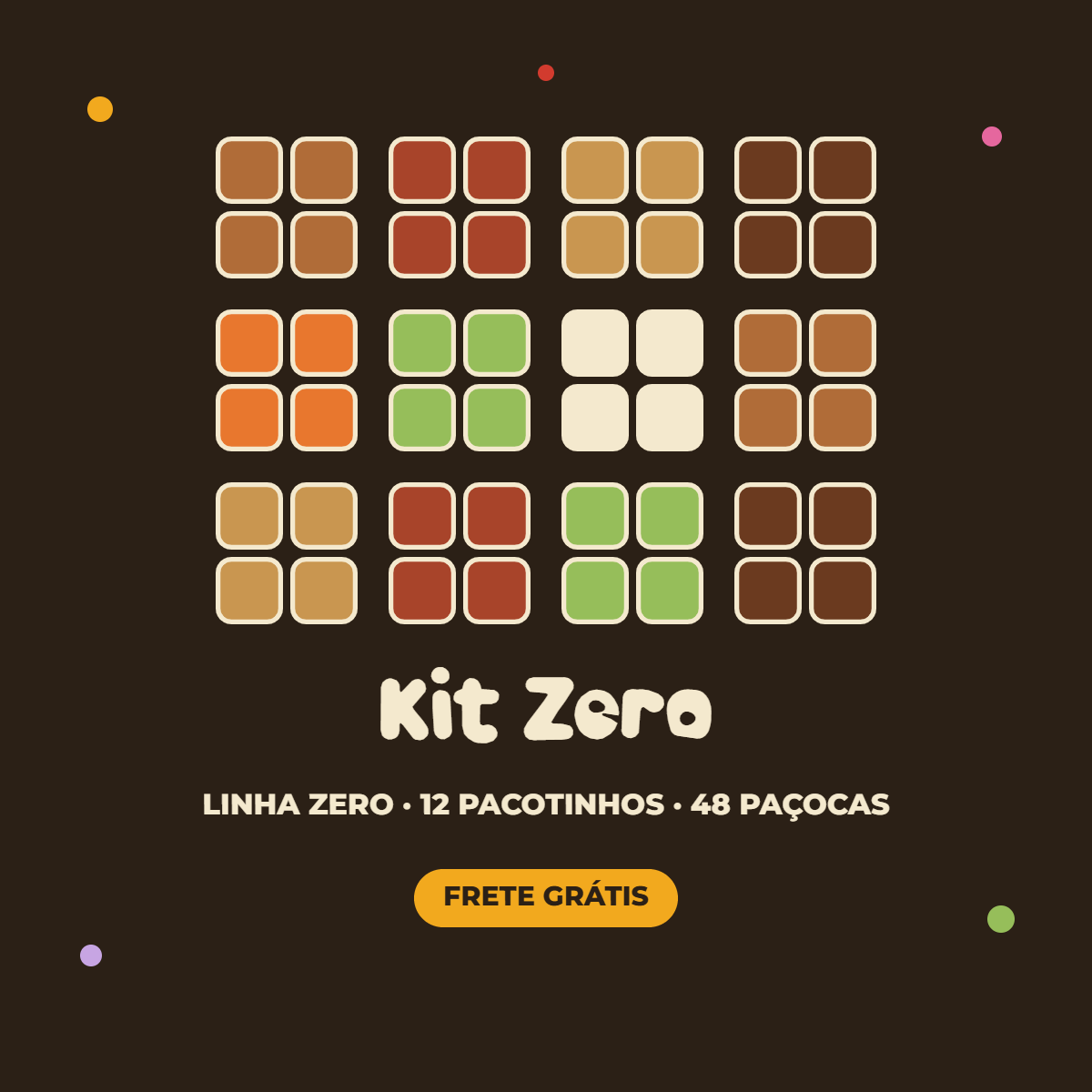 Kit Zero: 12 pacotinhos da Linha Zero, 48 paçocas